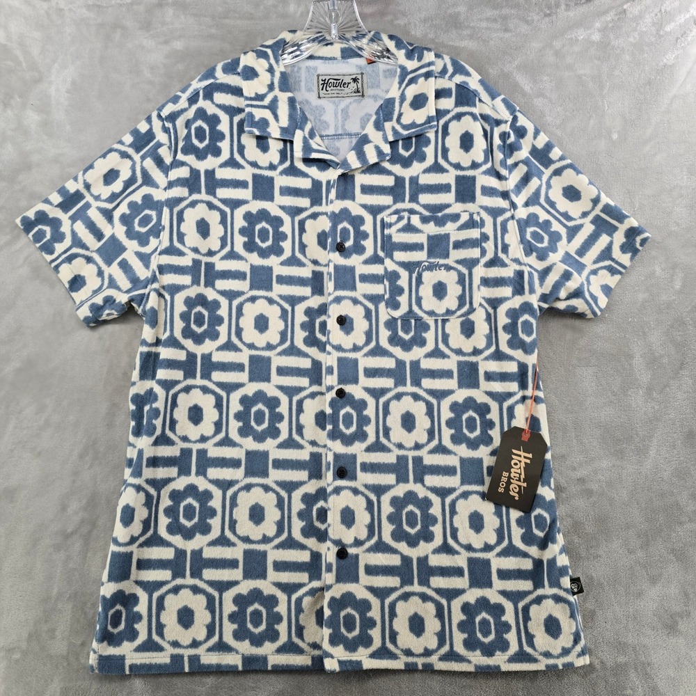 NWT Howler Brothers Mens L Palapa Terry Shirt Talavera Blue Floral
